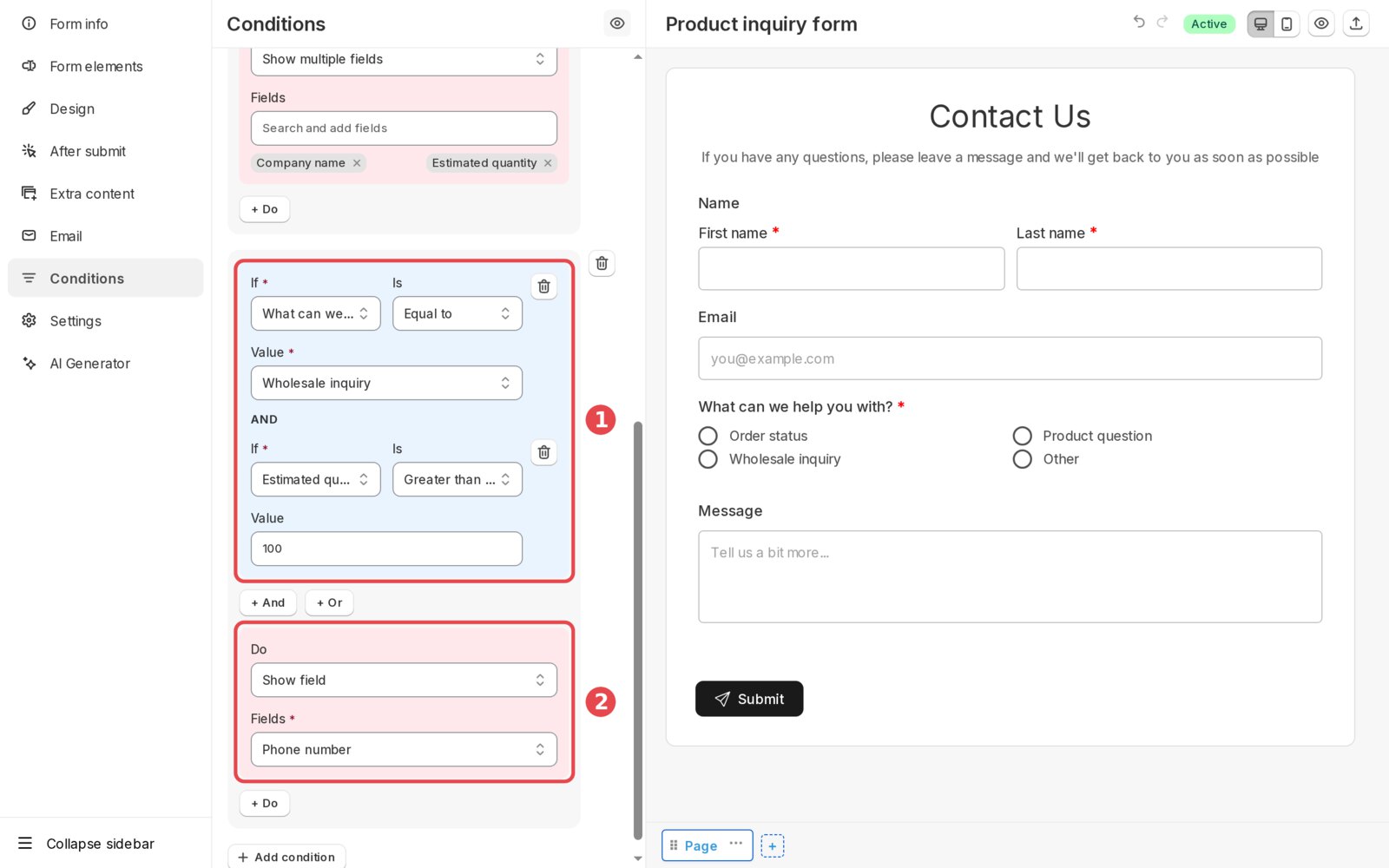 Combining two conditions with AND in Viformy